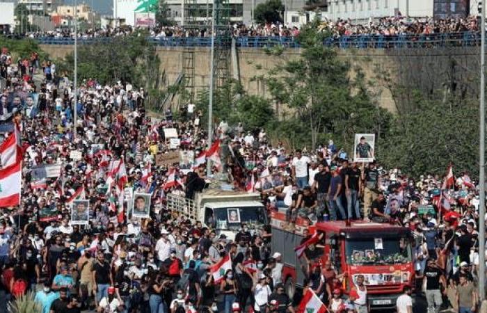 تظاهرة حاشدة في بيروت في ذكرى انفجار المرفأ